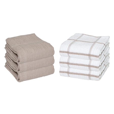 Monarch Brands Premier Kitchen Towels, Windowpane Pattern - Tan, 6PK P-SC-KT6-WITAN
